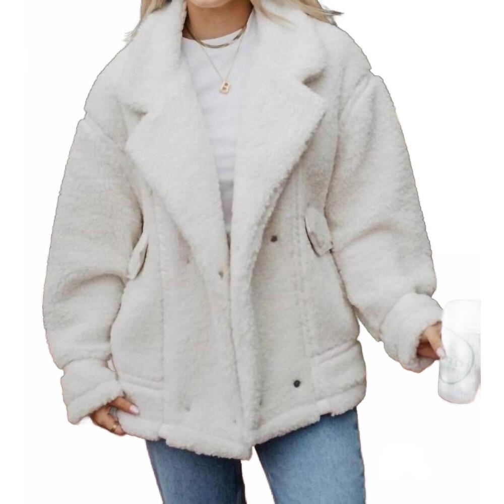 NEW KATYDID sherpa teddy jacket in white